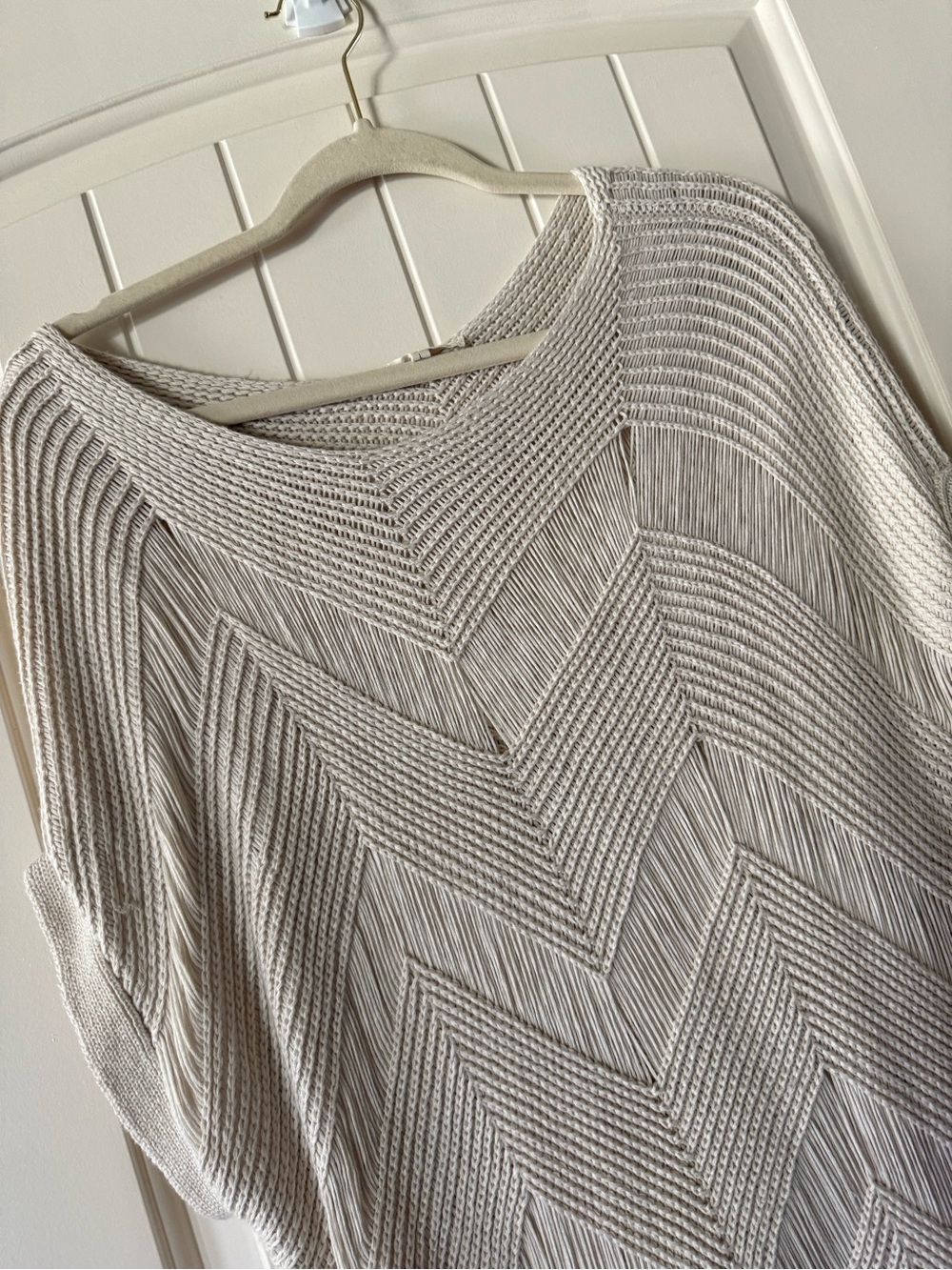 Easel Oversized Knit Fringe Poncho Top Zig Zag Chevron Pattern